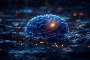 Futuristic Digital Brain on Abstract Glowing Surface for AI Innovation photo
