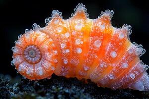 Macro Close-Up of Vibrant Orange Seashell with Water Droplets for Nature and Marine Themes photo