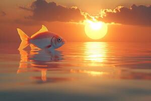 Serene Sunset Over Ocean with Goldfish Reflection for Design and Inspiration photo