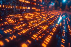 Futuristic Digital Matrix with Glowing Binary Code for Technology Concepts photo