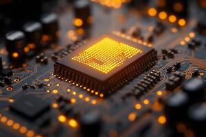 Glowing Microchip Technology Scene for Tech Innovation and Design photo