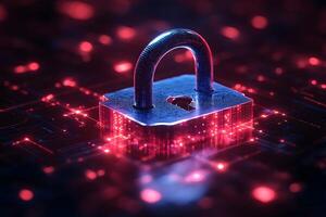 Digital Security Lock with Futuristic Red Glowing Lights - Cybersecurity and Data Protection photo