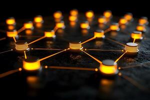 Glowing Network Nodes on Dark Surface - Concept of Connectivity and Technology photo