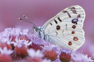 Close-Up of Butterfly with Detailed Wing Patterns on Purple Flowers for Nature Photography photo