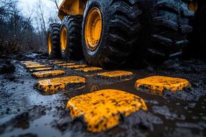 Heavy Machinery in Muddy Terrain - Construction Site Challenges and Equipment Durability photo