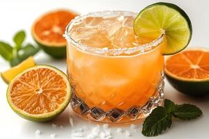Refreshing Citrus Cocktail with Lime and Orange Garnish for Summer Drinks photo