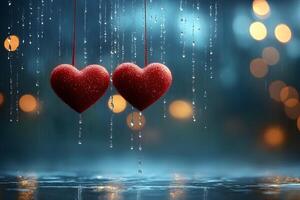 Romantic Hearts in Rain with Bokeh Lights for Valentine's Design photo