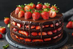 Decadent Layered Chocolate Strawberry Cake for Celebrations and Special Occasions photo
