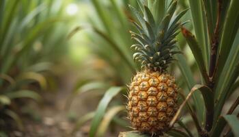 Close up of pineapple in the orchard photo