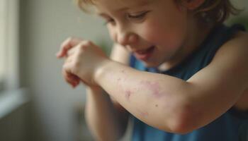Child arm skin is affected by the virus, itching and rash photo