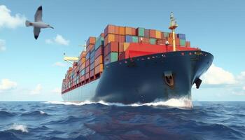 Large cargo ship is sailing in the ocean with sunny weather photo