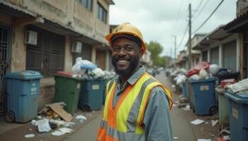 Garbage man or waste collector smiling photo