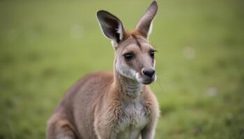 Kangaroo is standing in a grassy field photo