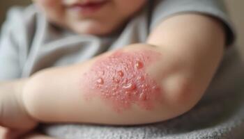 Baby arm skin is affected by the virus, itching and rash photo