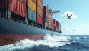 Cargo ship is sailing photo