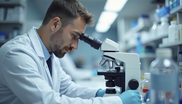 Man in the lab looks tired photo