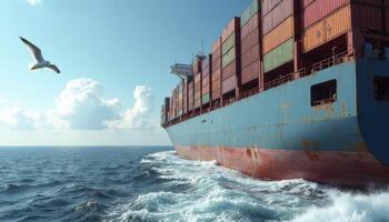 Cargo ship is sailing in the ocean photo
