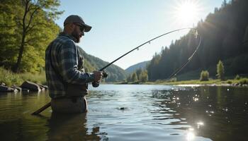 a man fishing in the river photo