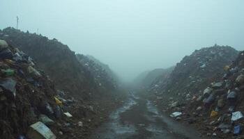 Sanitary landfill. overloaded waste photo