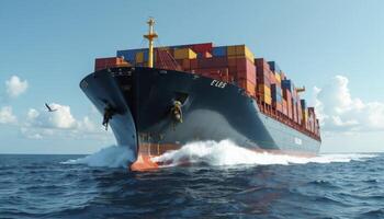 Large cargo ship is sailing in the ocean currently shipping containers photo