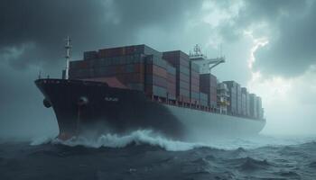 Cargo ship and bad weather photo