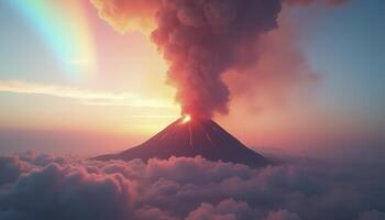 A volcano with a large fire spewing out of it photo