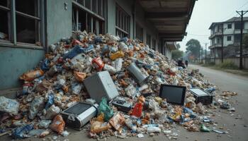 Garbage piled up in residential areas photo