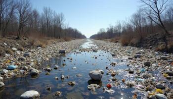 Floating garbage in the river photo