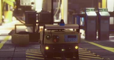 Robot prepares for task in a modern automated facility in bright conditions video