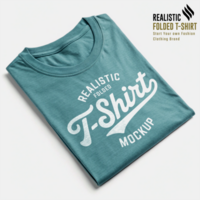 Muted Teal Tidy Folded TShirt Mockup with Stylish Presentation psd