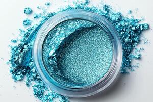 Sleek clear packaging features vibrant cobalt blue eyeshadow compact stands out against pure white background highlighting its boldness and simplicity photo