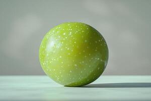 macro perspective highlights glossy surface of green olive visible pimento filling. subtle wrinkles add its texture against clean white backdrop photo