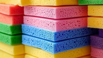 colorful sponges stacked neatly for cleaning photo