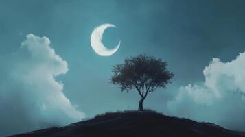 Digital art moon and tree wallpaper photo