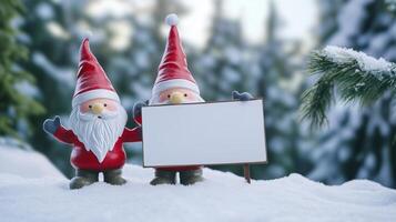 Festive Gnomes with Blank Sign in Snow photo