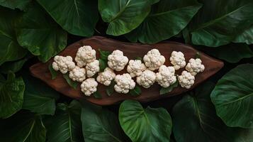 Fresh cauliflower florets arranged artistically photo