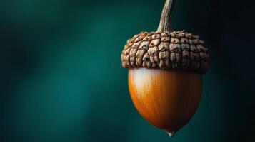 Macro shot of dried acorn against dark green gradient backdrop photo
