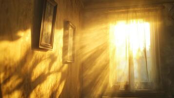 A focused picture of a wall with a hazy depiction of sunlight photo