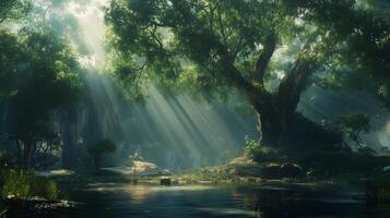 A dense woods brimming with numerous arboreal entities photo