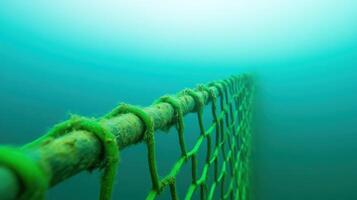 Underwater View of Maritime Kelp Utilizing Green Screen Nets for Coastal Preservation and Marine Ecology Projects photo