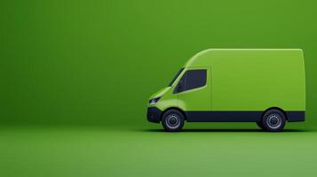 Green Logistics and Sustainable Transportation Featuring Modern Eco-Friendly Delivery Van on Solid Color Background photo