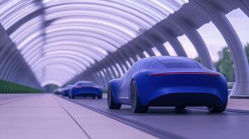 Futuristic Concept of Hydrogen Fuel Cell Vehicles in Modern Tunnel with Innovative Technology and Sustainable Design for Eco-Friendly Transportation and Renewable Energy Future photo