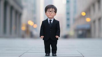 Professional Success and Confidence Illustration of a Young Professional with Dwarfism in Urban Setting Empowering Modern Business Concept photo