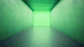 Futuristic Green Corridor with Illuminated Wall and Smooth Floor Design for Modern Architectural Visualization photo