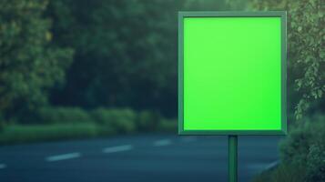 Advertising Billboard with Green Screen At Night in Urban Setting for Marketing Display and Promotion photo