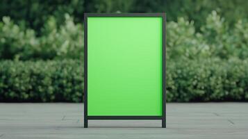Advertising Billboard With Green Screen Display in Park Setting at Dusk for Marketing and Branding Concepts photo