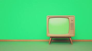 Retro Vintage Portable Television on Green Screen Background with Old Style Animated Design Perfect for Nostalgic Concepts and Retro-Inspired Projects photo