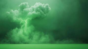 Black Storm Cloud with Lightning on Green Screen Background Illustrating Dramatic Weather Phenomenon Perfect for Creative Projects with Striking Visuals and Impacts in Design and Media photo