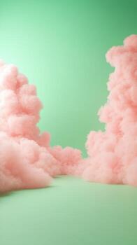 Surreal Playroom in Pastel Pink Clouds Against Green Backdrop Creating Dreamy Atmosphere with Soft Textures and Vibrant Contrast Perfect for Childcare or Imaginative Interior Concepts photo