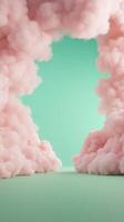 Dreamy Pastel Cloudscape in Daycare Playroom with Mint Green Background Emulating Candy-Like Atmosphere for Creative Design Inspiration and Idyllic Childhood Memories photo